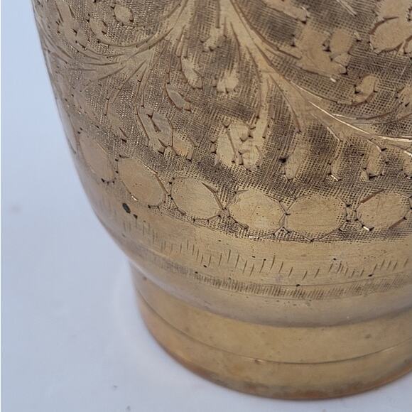 Vintage Brass Sign Engraved Indian Lassi Cup Pair Ornate Boho Collectible‎ Decor - Picture 10 of 11